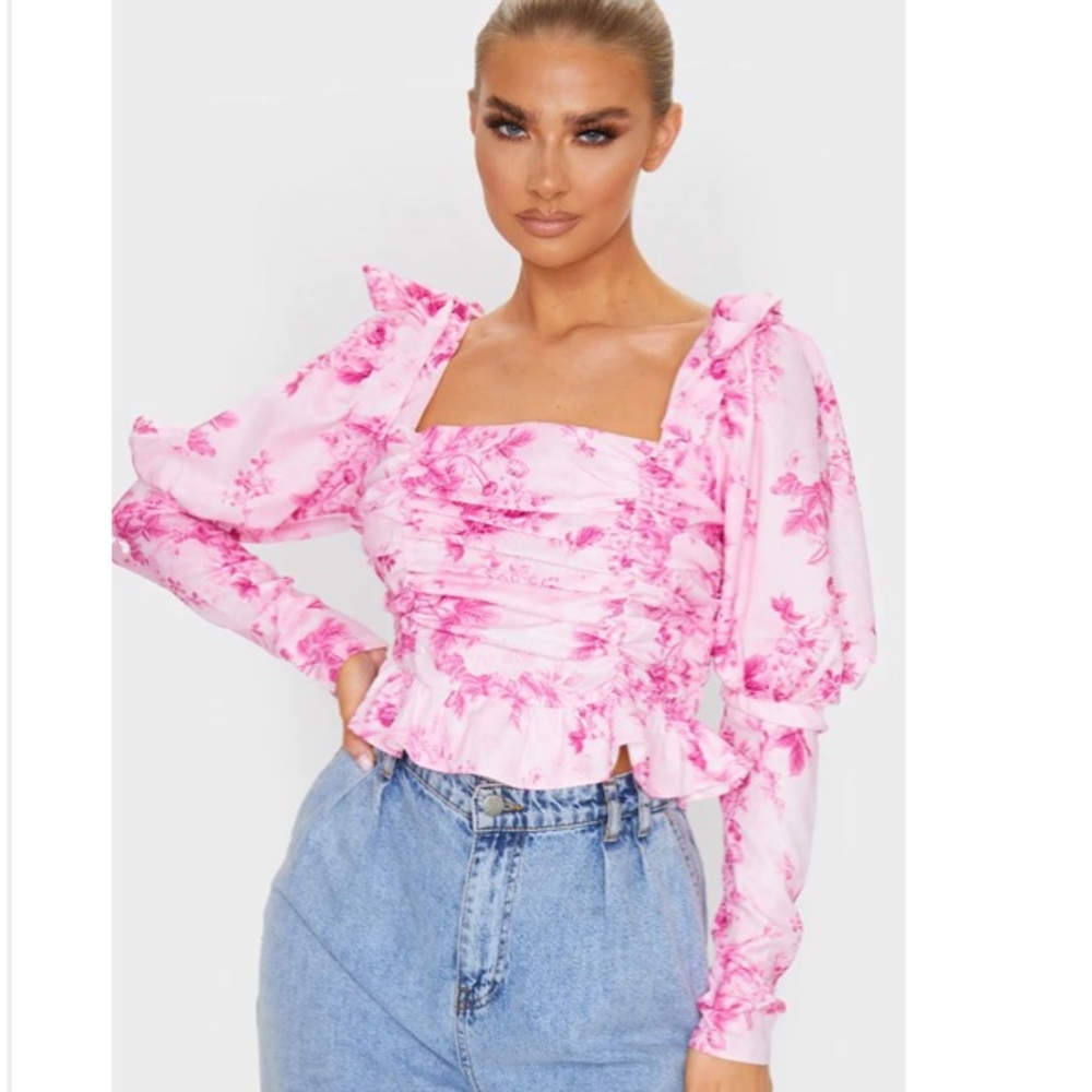 Pretty little things pink puff sleeves blouse